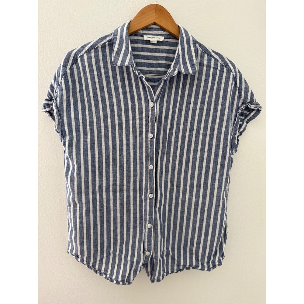 Beachlunchlounge Linen Top Size M Boxy Oversized Blue and White Stripped Top